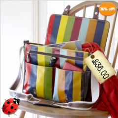 Spotted! FABULOUSLY cheery striped oilcloth satchel