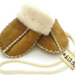 Spotted! Sheepskin mittens on a STRING!