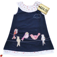 Spotted! Sweetest little navy cord pinafore with birdies.