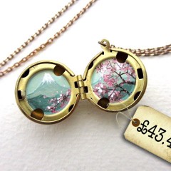 Spotted! Tiny Oil Enamel Cherry Blossoms Miniature Locket