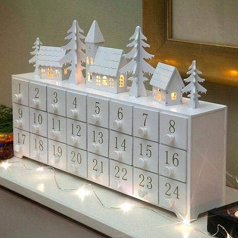 The HomeZone Wooden Advent Calendar Village Theme LED Light Up Christmas Festive Ornament